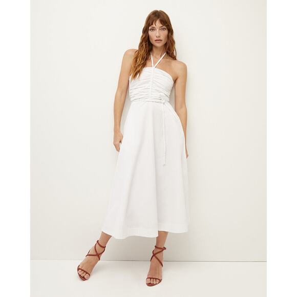 Veronica Beard white  strapless halter midi TUCKER DRESS size 12 / large - Picture 1 of 13